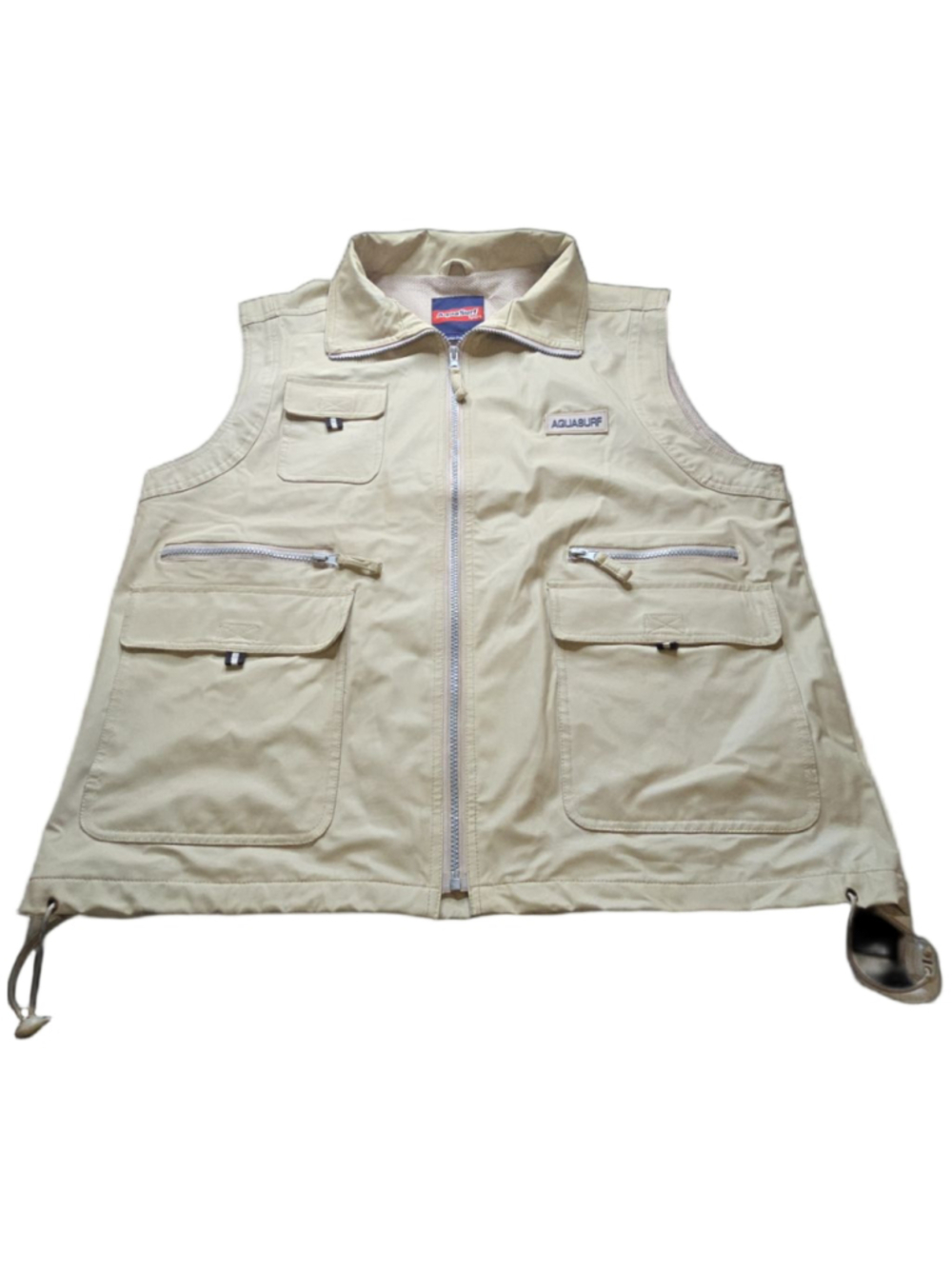 AquaSurf Utility Fishing Vest Mens L Beige Distressed Multi Pocket Outdoor